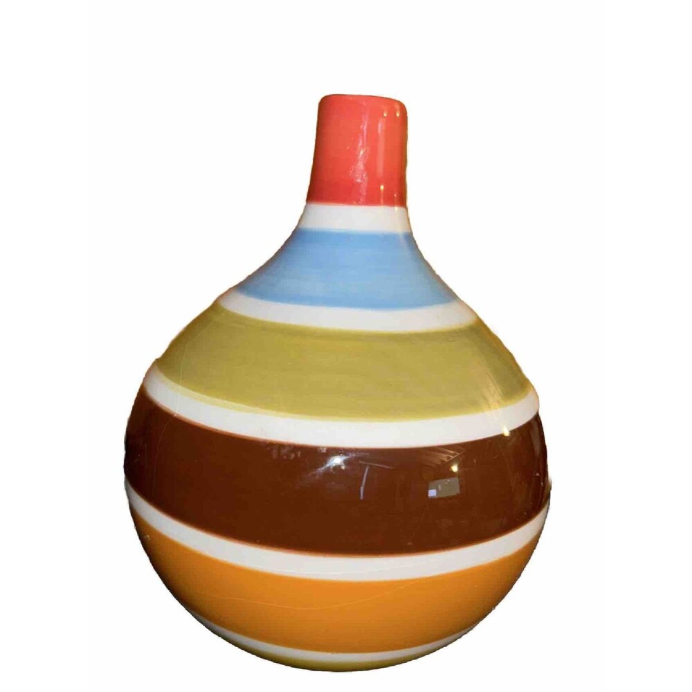 Jonathan Adler Italia Happy Home Ceramic Striped Gourd Vase Colorful 5 Inches